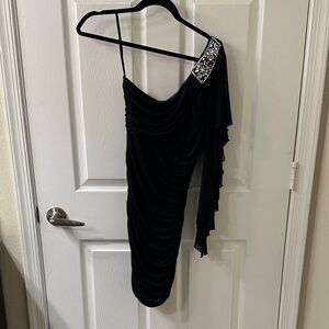 City Studio Black One-Shoulder Dress with Embellishments
